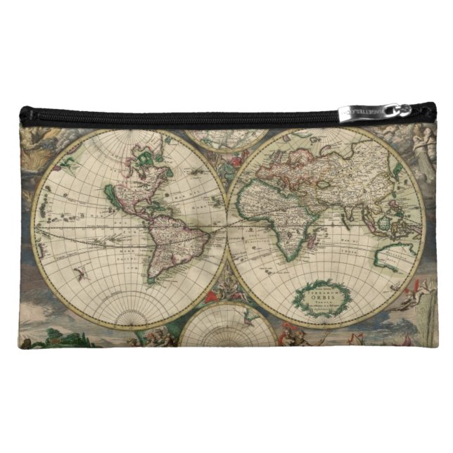 Pochette Simili Daim Carte du monde à partir de 1689 (Devant)