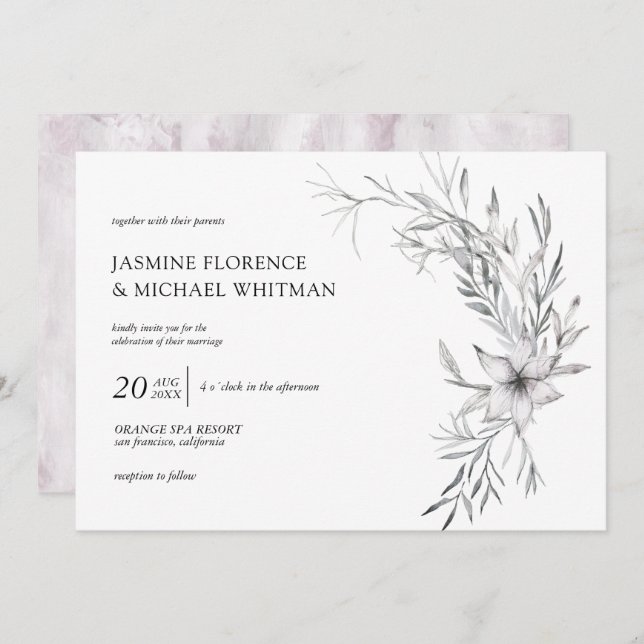 pochoir rustique botanique élégante invitation de  (Devant / Derrière)