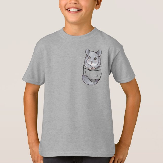Pocket Cute Grey Fur Chinchilla T-Shirt (Front)