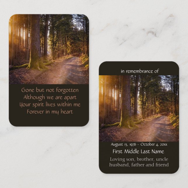 Pocket Keepsake Memorial Nature Path Trail Trees Business Card (Front/Back)