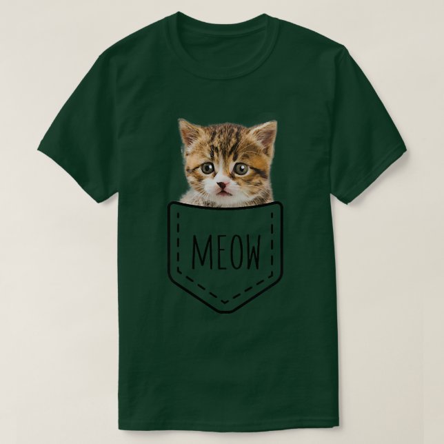 Pocket Meow Cat   Funny Cute Peeking Kitten Tee  (Design Front)
