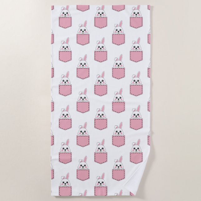 Pocket Pet Bunny Pattern Beach Towel (Front)