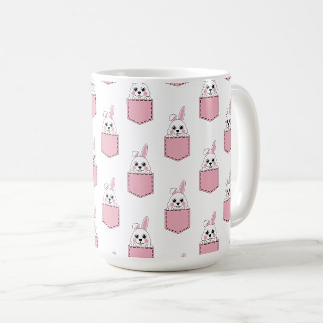 Pocket Pet Bunny Pattern Coffee Mug (Front Right)