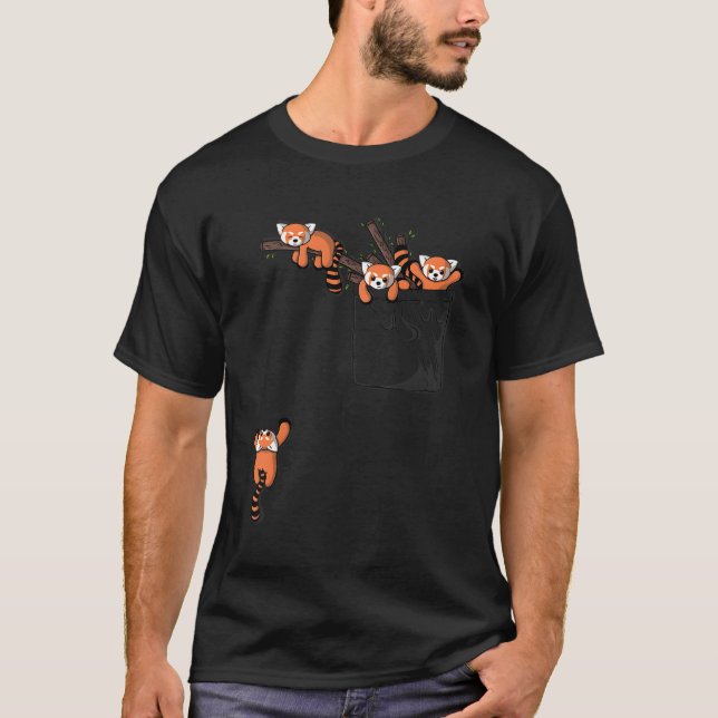 Pocket Series Red Panda Bear Playing T-Shirt (Front)