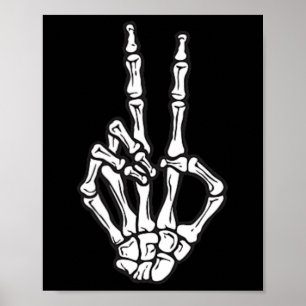 Pocket Skeleton Hand Peace Sign Halloween Hippie H