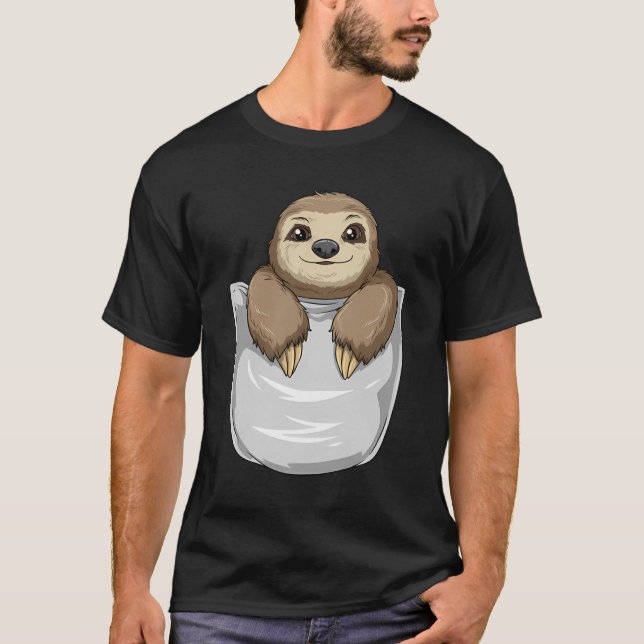 Pocket Sloth Peeking Out Funny Sloth T-Shirt (Front)