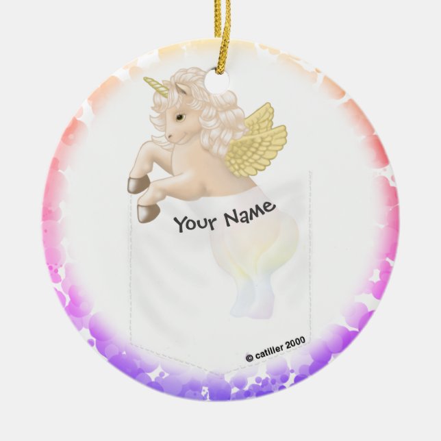 Pocket Unicorn Ceramic Ornament (Front)