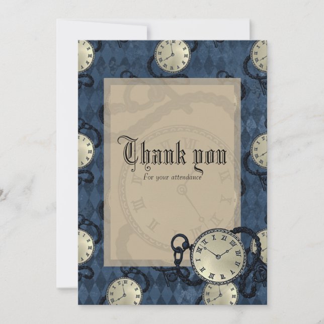 Pocket watches on blue diamond pattern background invitation (Front)