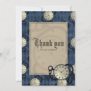 Pocket watches on blue diamond pattern background invitation