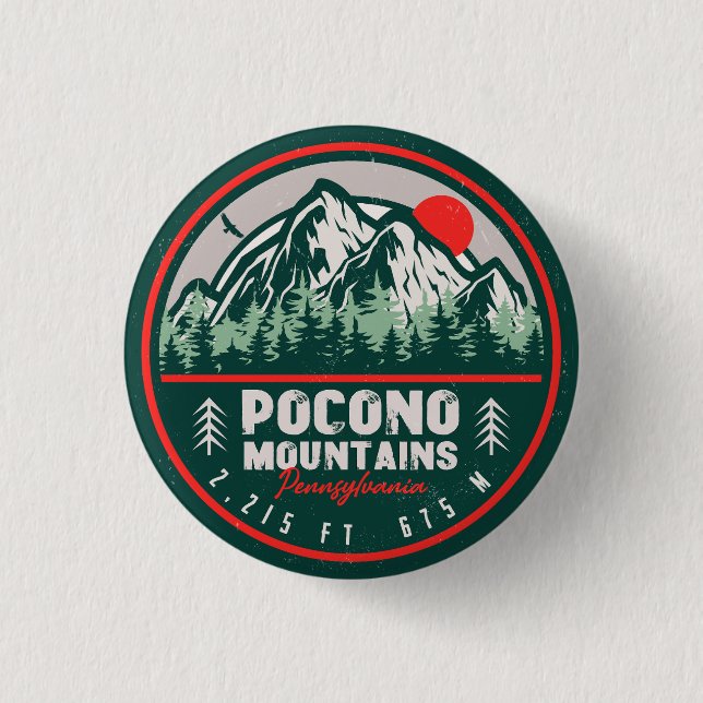 Pocono Mountains PA Retro Sunset Souvenirs 1 Inch Round Button (Front)