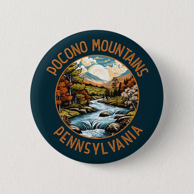 Pocono Mountains Pennsylvania Sunset Retro Art 2 Inch Round Button (Front)