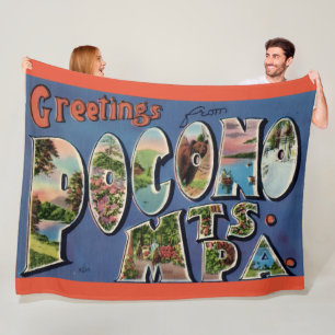 Pocono Mtns Vintage Postcard Fleece Blanket