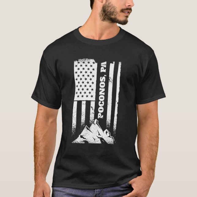 Poconos Pa Pennsylvania American Distressed Patrio T-Shirt (Front)