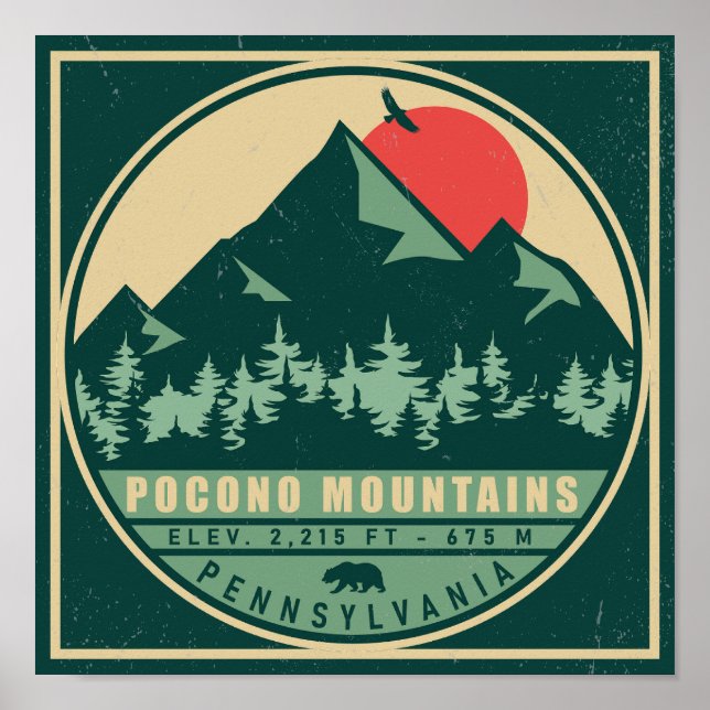 Poconos PA Retro Sunset Vintage Souvenir Gift Poster (Front)