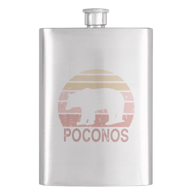 Poconos Retro Bear Hip Flask (Front)
