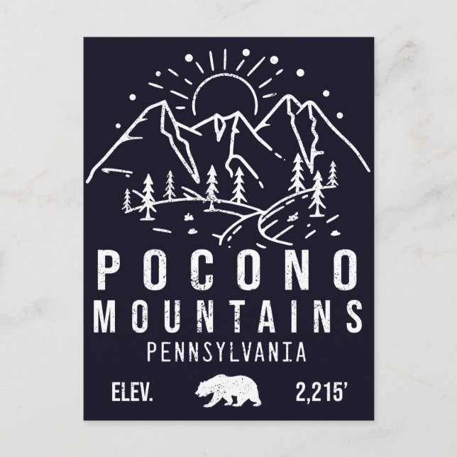 Poconos Retro Pennsylvania Mountains Minimalist Postcard (Front)