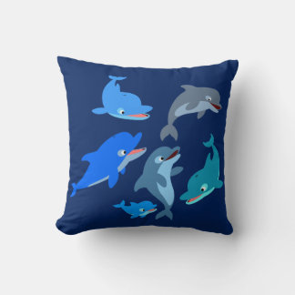 Pod of Cute Cartoon Dolphins Throw Pillow