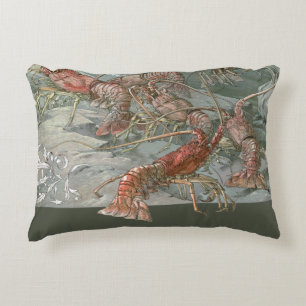 Pod of Lobsters in the Ocean, Vintage Art Nouveau Accent Pillow