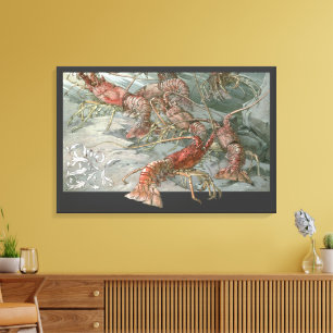 Pod of Lobsters in the Ocean, Vintage Art Nouveau Canvas Print