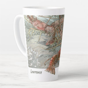 Pod of Lobsters in the Ocean, Vintage Art Nouveau Latte Mug