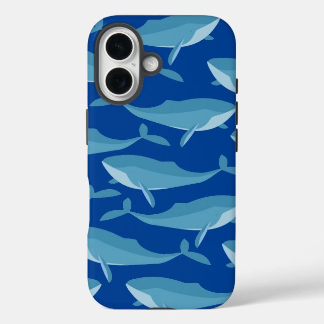 Pod of Whales Swimming Dark Blue Case-Mate iPhone Case (Back)