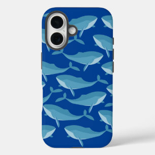 Pod of Whales Swimming Dark Blue iPhone 16 Case