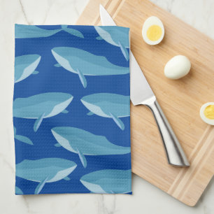 Pod of Whales Swimming Dark Blue Kitchen Towel