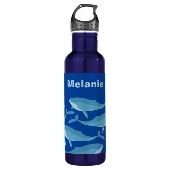 Pod of Whales Swimming Dark Blue Personalised 710 Ml Water Bottle (Front)