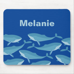 Pod of Whales Swimming Dark Blue Personalised Mouse Pad