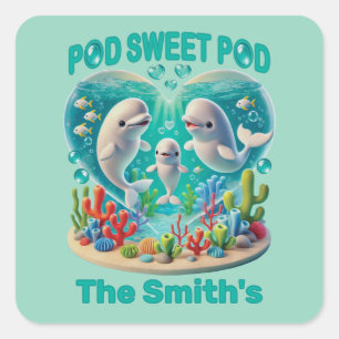 "Pod Sweet Pod" Whale Family Customizable Square Sticker