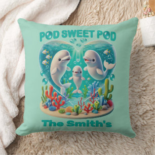 "Pod Sweet Pod" Whale Family Customizable Throw Pillow