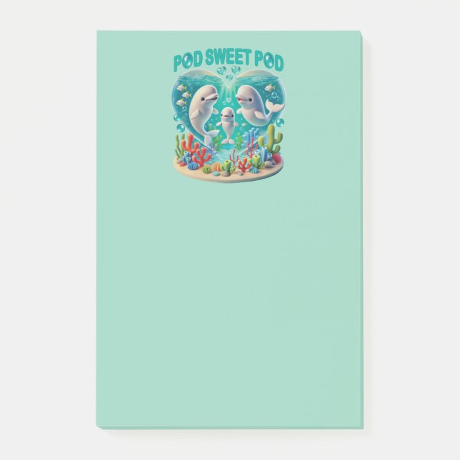 "Pod Sweet Pod" Whale Family Post-it Notes (Front)