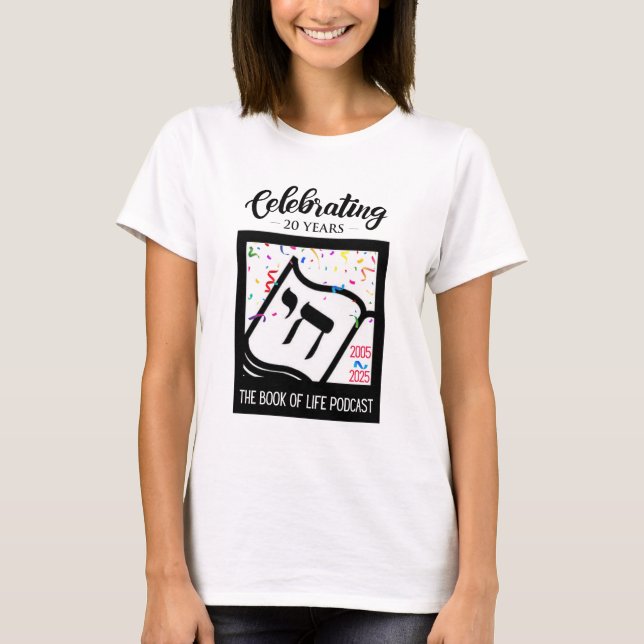 Podcast du livre de la vie T-shirt du 20e annivers (Devant)