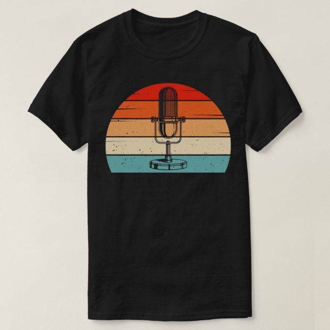 Podcast Radio Microphone Podcaster Retro Sun T-Shirt (Design Front)