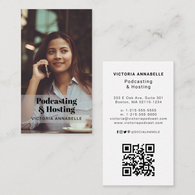 Podcasting & Hosting Photo QR Code Business Card (Front/Back)