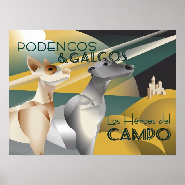 Podenco and Galgo Vintage Art Deco Style  Poster (Front)