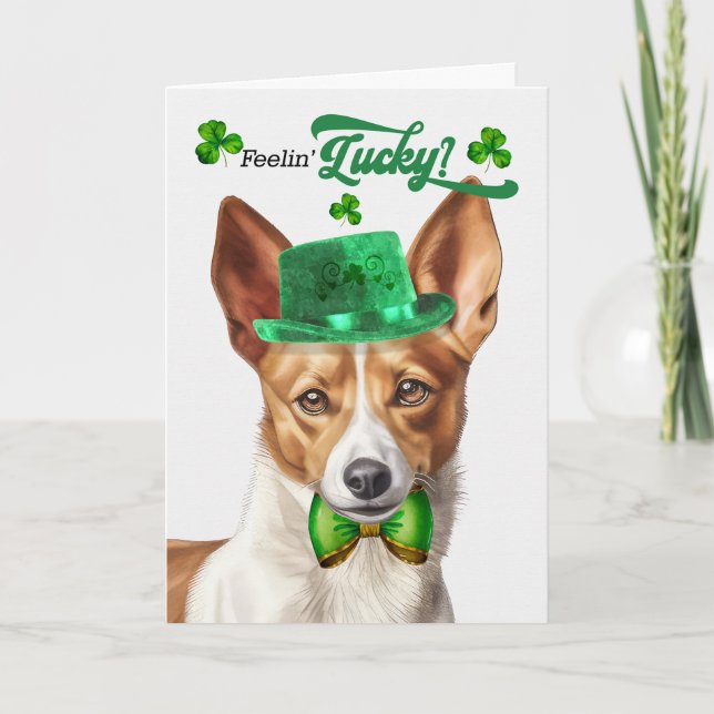Podengo Dog Feelin' Lucky St Patrick's Day Holiday Card (Front)