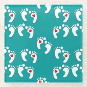 Podiatrist Feet Pattern Teal Glass Coaster