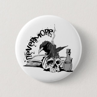 Poe Nevermore Raven Skull & Book 2 Inch Round Button