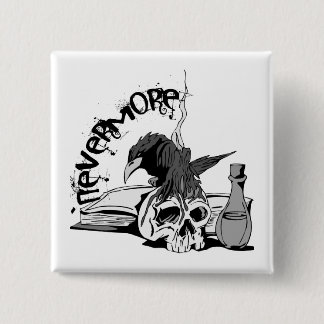 Poe Nevermore Raven Skull & Book 2 Inch Square Button