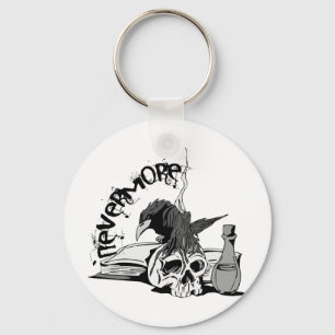 Poe Nevermore Raven Skull & Book Keychain