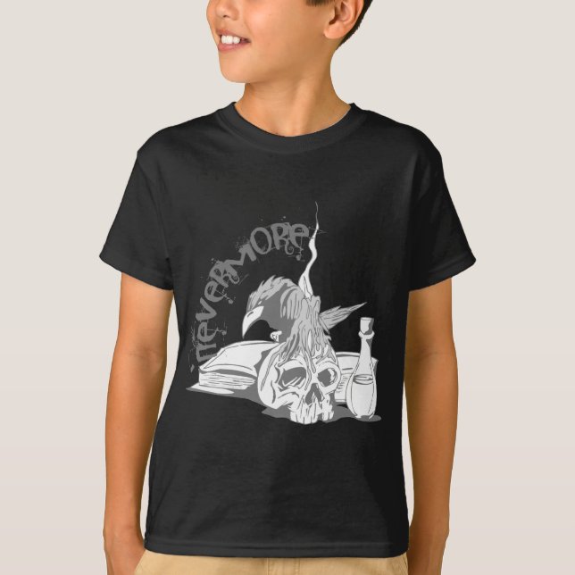 Poe Nevermore Raven Skull & Book T-Shirt (Front)