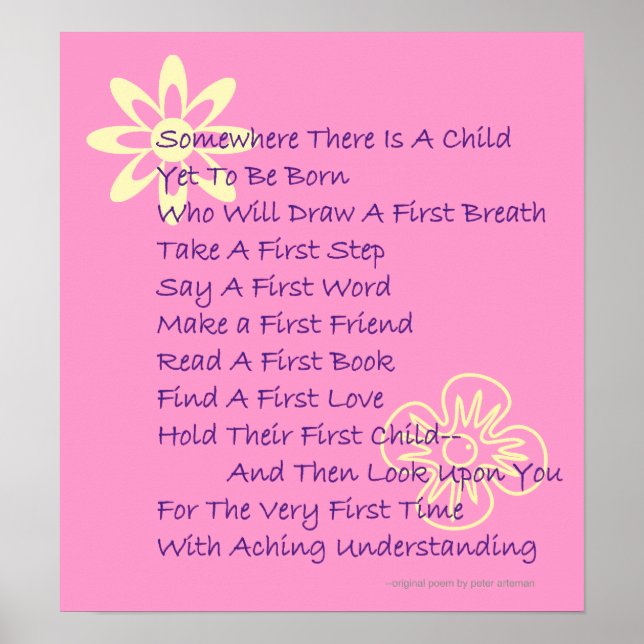 Poem For New Parents Keepsake Poster (Hot Pink) (Front)