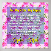 Poem Gift for My Sister & Pink Flowers | Memories