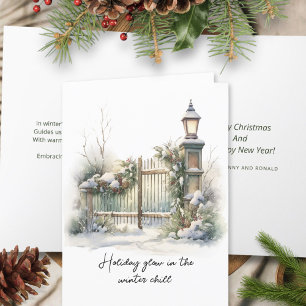 Poem Green Foliage Berries Snow Winter Christmas Holiday Card