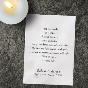 Poem Memorial Light A Candle Celebration of Life Place Card