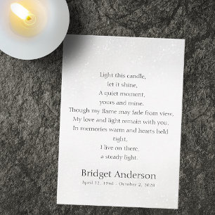 Poem Memorial Light A Candle Celebration of Life Place Card