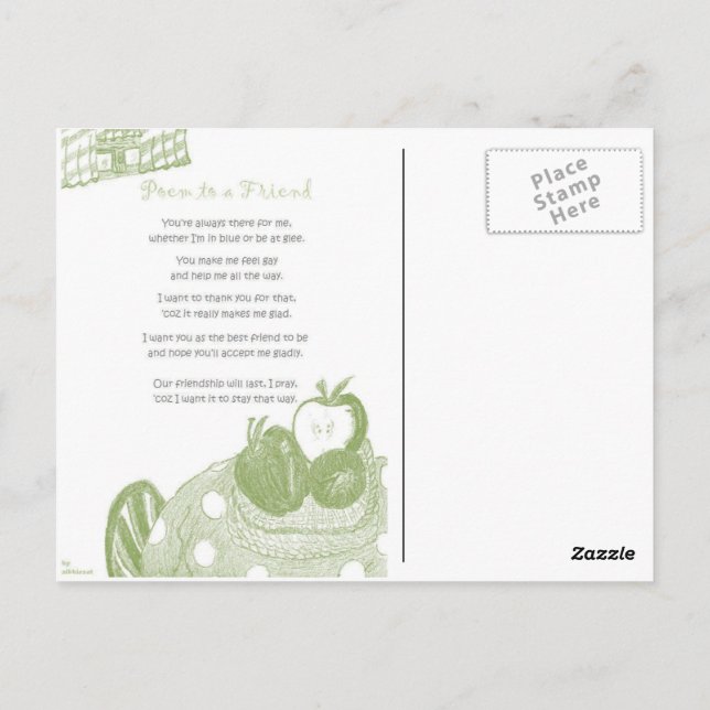 Poem to a Friend Postcard (Back)