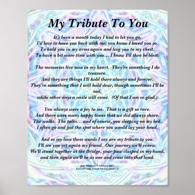Poem: Tribute to a Deceased Pet PBP Poster Matte (Front)