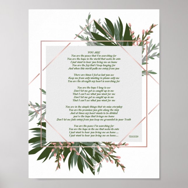 Poem "You Are" Green Leaf/Pink Frame Poster (Front)